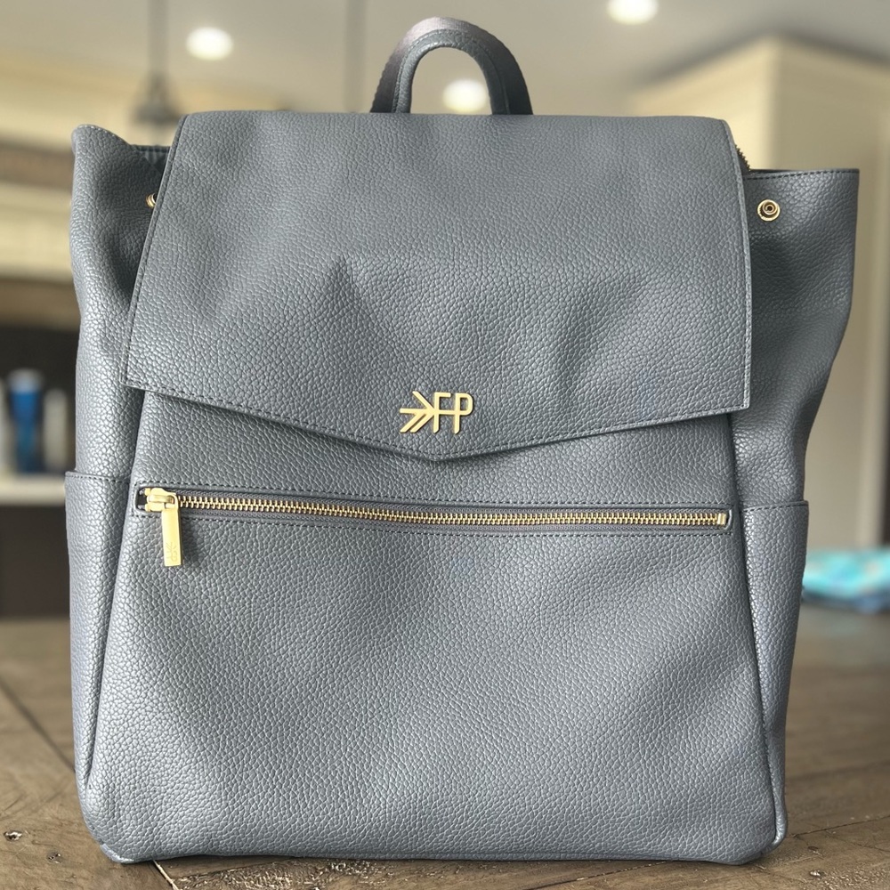Freshly Picked Classic Diaper Bag Grey with Gold Accents